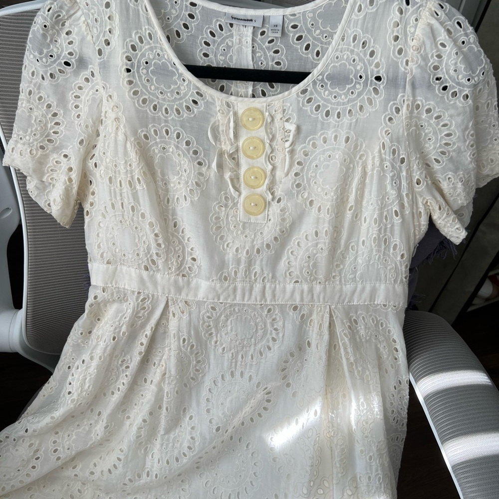 White Eyelet Dress with Button Detail